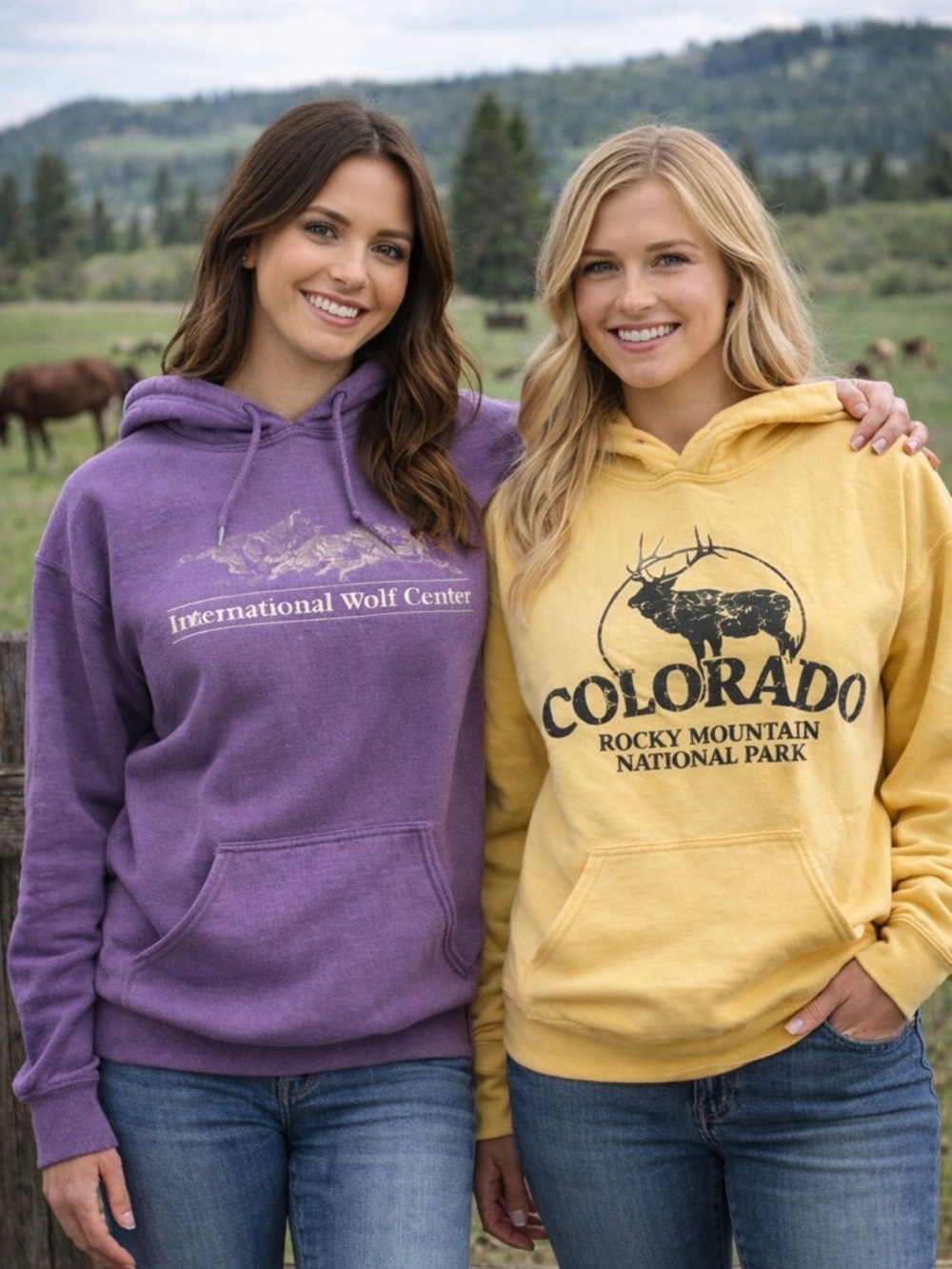 (2) Gildan sz LG sweatshirts International Wolf Center Colorado Rocky Mt. Park